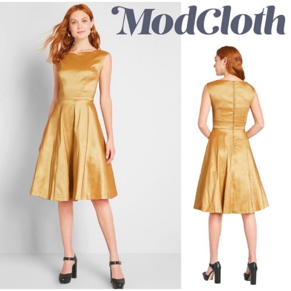 ModCloth Gold Metallic Fantastic Fit & Flare Dress